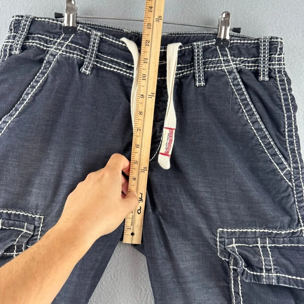 True Religion Shorts Mens 33 Micro Corduroy Cargo Drawstring Y2K Thick Stitch